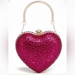 Ramla Pink Heart Shaped Crystal Clutch NEW